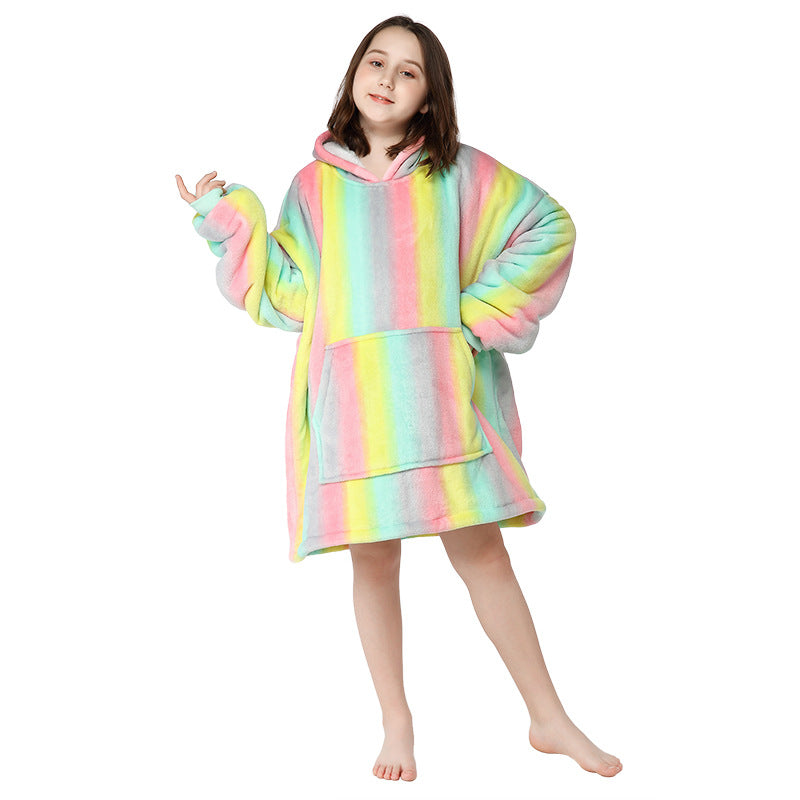 Wholesale Children's Printed Lazy Fleece Hooded Cold-proof Pajamas